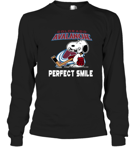 t9qv colorado avalanche snoopy perfect smile the peanuts long sleeve tee 14 front black