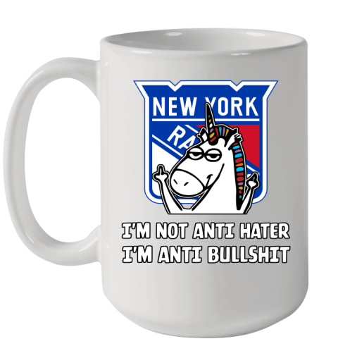 New York Rangers NHL Hockey Unicorn I'm Not Anti Hater I'm Anti Bullshit Ceramic Mug 15oz