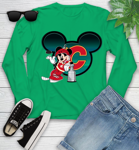 NHL Calgary Flames Stanley Cup Mickey Mouse Disney Hockey T Shirt Youth Long Sleeve 6