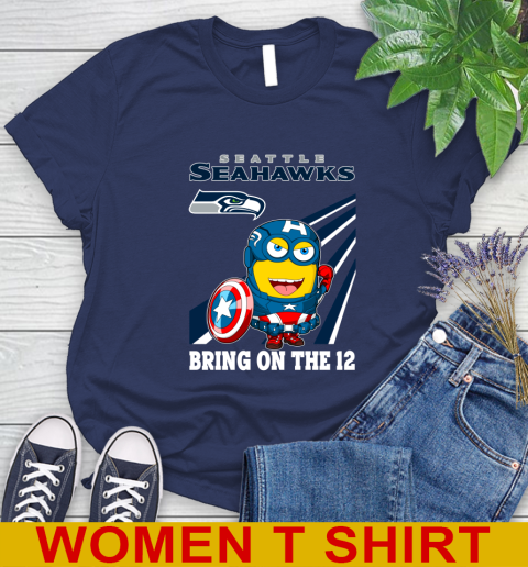 NFL Football Seattle Seahawks Captain America Marvel Avengers Minion Shirt Women's T-Shirt 12