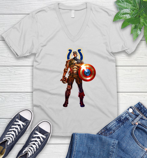 NFL Captain America Marvel Avengers Endgame Football Sports Indianapolis Colts V-Neck T-Shirt