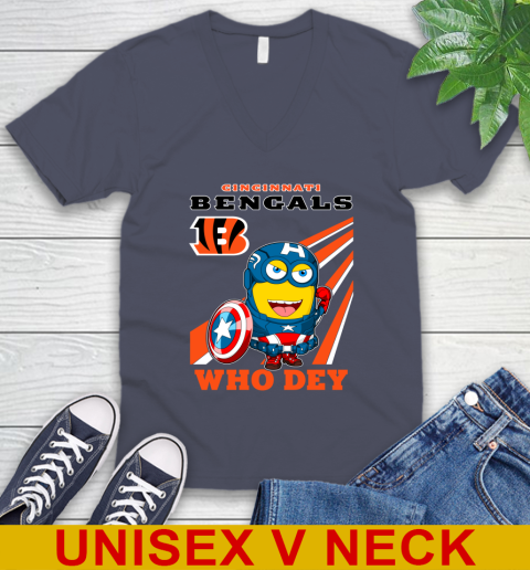 NFL Football Cincinnati Bengals Captain America Marvel Avengers Minion Shirt V-Neck T-Shirt 7