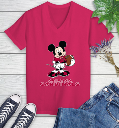 NFL Football Arizona Cardinals Cheerful Mickey Mouse Shirt Women's V-Neck T-Shirt 8
