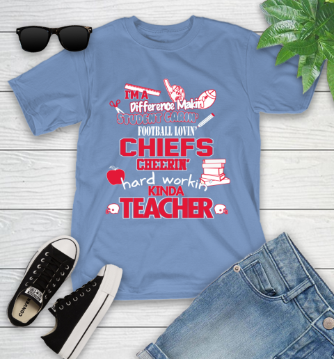 Kansas City Chiefs NFL I'm A Difference Making Student Caring Football Loving Kinda Teacher Youth T-Shirt 15