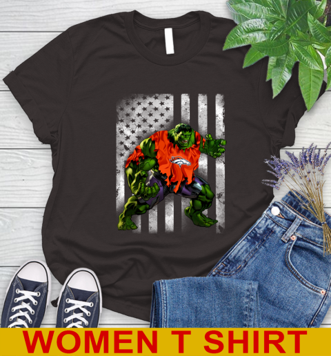 Denver Broncos Hulk Marvel Avengers NFL Football American Flag Women's T-Shirt 9