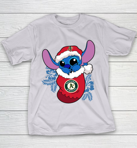 Oakland Athletics Christmas Stitch In The Sock Funny Disney MLB Youth T-Shirt 5