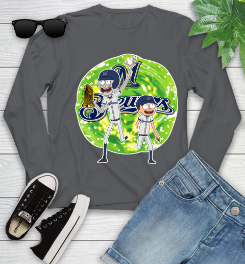 MLB Milwaukee Brewers Rick And Morty Commissioner's Trophy Baseball Sports Youth Long Sleeve 8