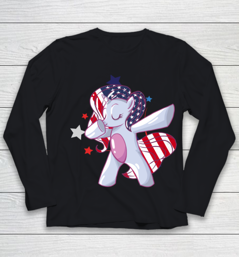 Independence Day Dabbing Unicorn 4th of July Girls American Flag Youth Long Sleeve