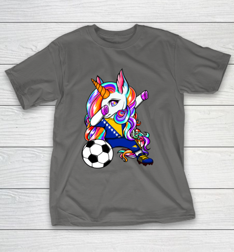Dabbing Unicorn Bosnia Herzegovina Soccer Fans Flag Football T-Shirt 9