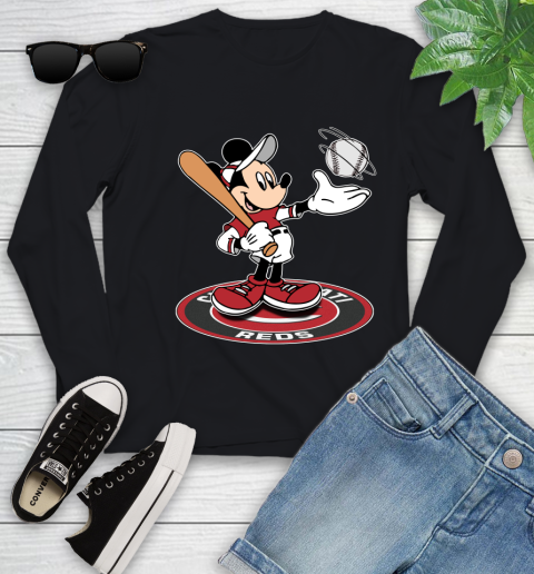 MLB Baseball Cincinnati Reds Cheerful Mickey Disney Shirt Youth Long Sleeve
