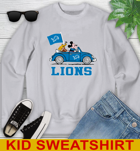 NFL Football Detroit Lions Pluto Mickey Driving Disney Shirt Youth Sweatshirt 4
