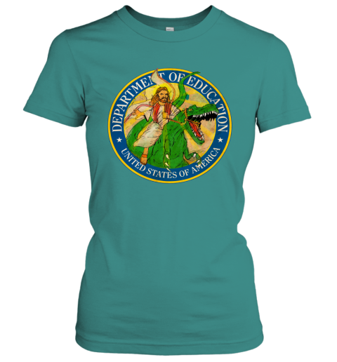 uz7t department of education badass jesus riding a dinosaur shirts ladies t shirt 20 front tropical blue