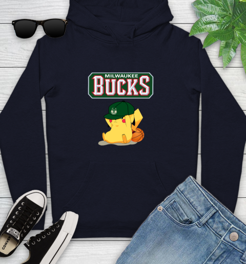 NBA Pikachu Basketball Sports Milwaukee Bucks Youth Hoodie 4