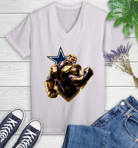 NFL Thanos Avengers Endgame Football Sports Dallas Cowboys Women's V-Neck T-Shirt