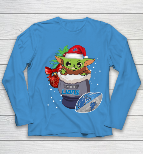 Detroit Lions Christmas Baby Yoda Star Wars Funny Happy NFL Youth Long Sleeve 7