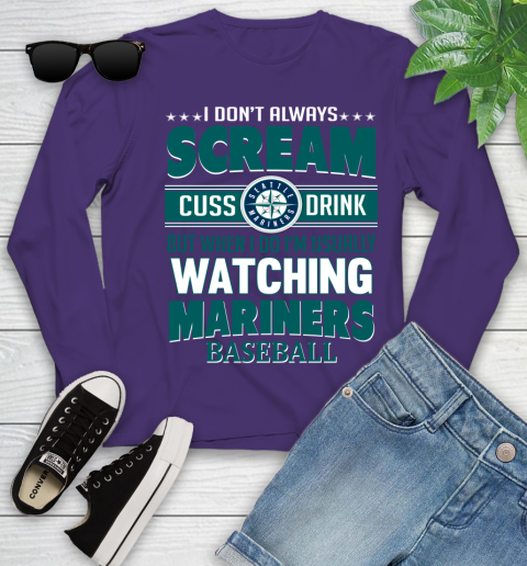 Seattle Mariners MLB I Scream Cuss Drink When I'm Watching My Team Youth Long Sleeve 4