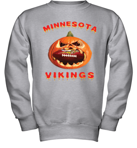 NFL Minnesota Vikings Halloween Pumpkin Football Sports n6yvO0A5XR8 youth sweatshirt 47 95 151514 front sport grey
