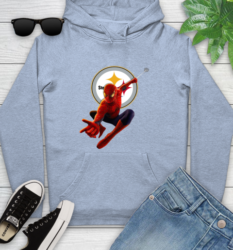 NFL Spider Man Avengers Endgame Football Pittsburgh Steelers Youth Hoodie 10