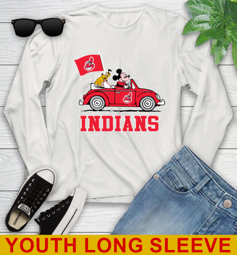 MLB Baseball Cleveland Indians Pluto Mickey Driving Disney Shirt Youth Long Sleeve 12