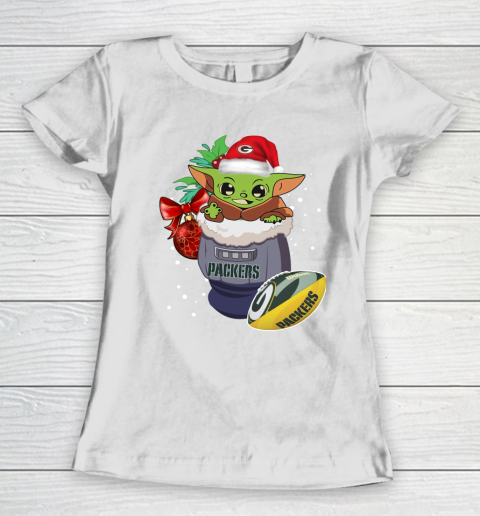 Green Bay Packers Christmas Baby Yoda Star Wars Funny Happy NFL Women's T-Shirt 3