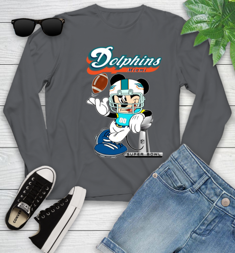 NFL Miami Dolphins Mickey Mouse Disney Super Bowl Football T Shirt Youth Long Sleeve 8