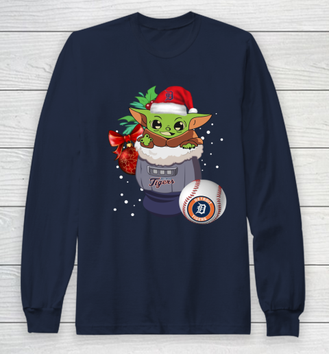 Detroit Tigers Christmas Baby Yoda Star Wars Funny Happy MLB Long Sleeve T-Shirt 4