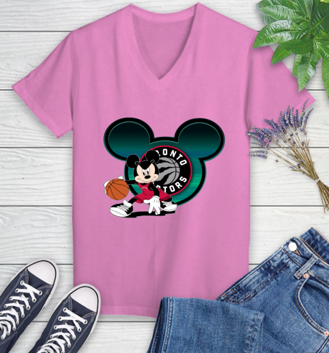 NBA Toronto Raptors Mickey Mouse Disney Basketball Women's V-Neck T-Shirt 14