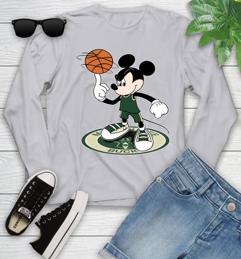 NBA Basketball Milwaukee Bucks Cheerful Mickey Disney Shirt Youth Long Sleeve 5