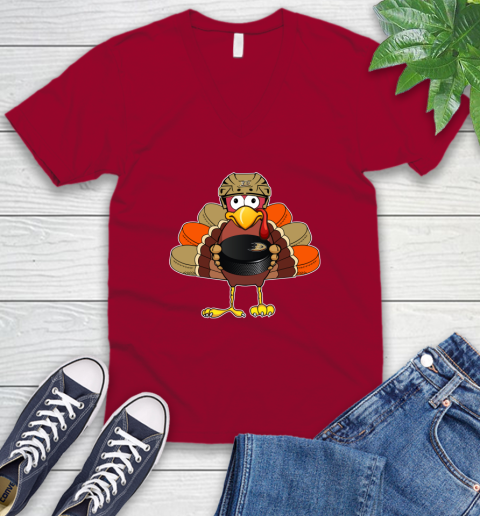 Anaheim Ducks Turkey Thanksgiving Day V-Neck T-Shirt 8