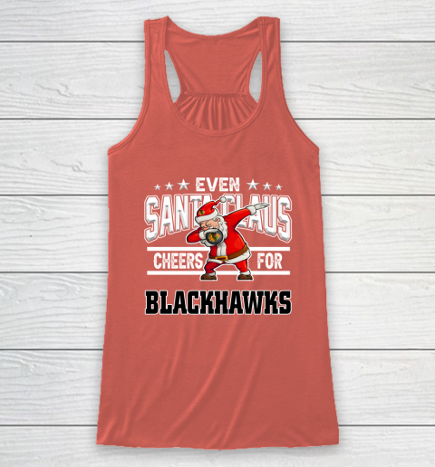 Chicago Blackhawks Even Santa Claus Cheers For Christmas NHL Racerback Tank 3