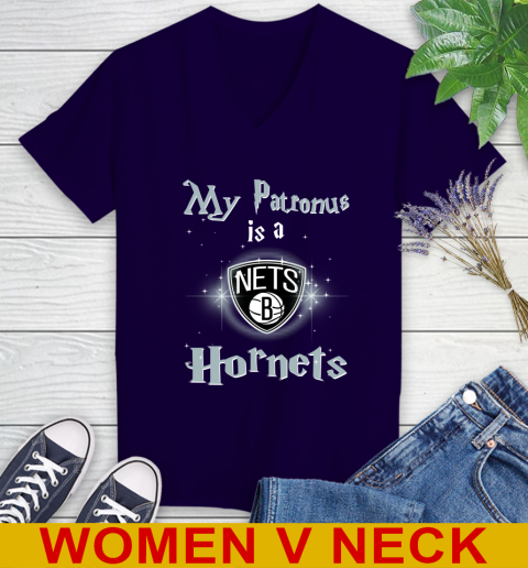 NBA Basketball Harry Potter My Patronus Is A Brooklyn Nets Women's V-Neck T-Shirt 3
