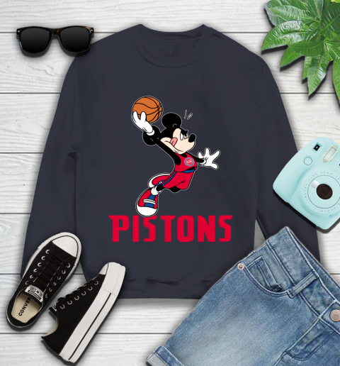 NBA Basketball Detroit Pistons Cheerful Mickey Mouse Shirt Youth Sweatshirt 3