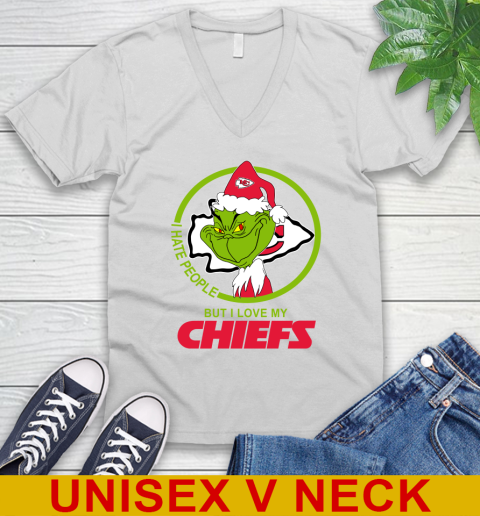Kansas City Chiefs NFL Christmas Grinch I Hate People But I Love My Favorite Football Team V-Neck T-Shirt