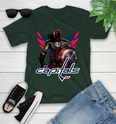 NHL Captain America Thor Spider Man Hawkeye Avengers Endgame Hockey Washington Capitals Youth T-Shirt 5