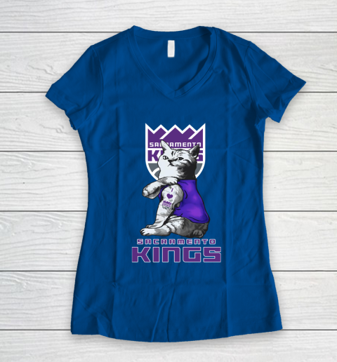 NBA Basketball My Cat Loves Sacramento Kings Women's V-Neck T-Shirt 7