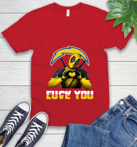 NHL San Diego Chargers Deadpool Love You Fuck You Football Sports V-Neck T-Shirt 6