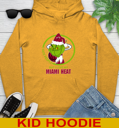 Miami Heat NBA Christmas Grinch I Hate People But I Love My Favorite Basketball Team Youth Hoodie 3