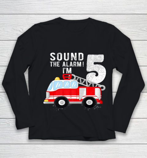 Kids Firefighter 5th Birthday Boy 5 Year Old Fire Truck Youth Long Sleeve