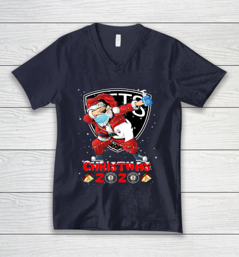 Brooklyn Nets Funny Santa Claus Dabbing Christmas 2020 NBA V-Neck T-Shirt 2