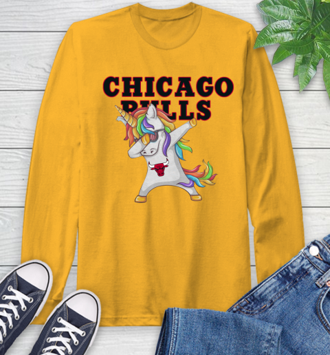 Chicago Bulls NBA Basketball Funny Unicorn Dabbing Sports Long Sleeve T-Shirt 3