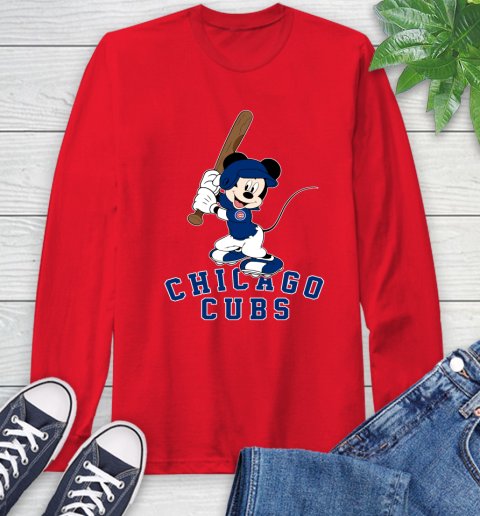 MLB Baseball Chicago Cubs Cheerful Mickey Mouse Shirt Long Sleeve T-Shirt 11