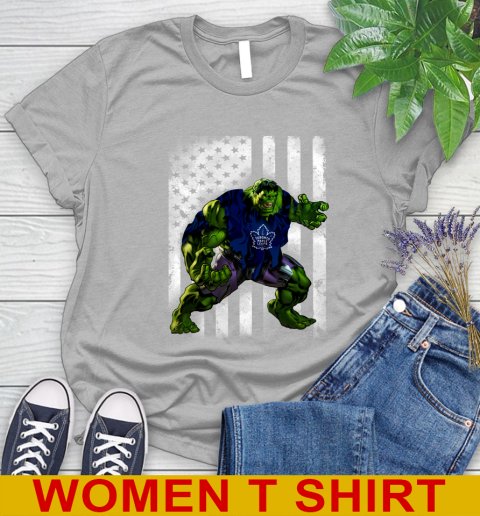 Toronto Maple Leafs Hulk Marvel Avengers NHL Hockey American Flag Women's T-Shirt 5