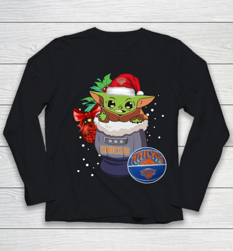 New York Knicks Christmas Baby Yoda Star Wars Funny Happy NBA Youth Long Sleeve