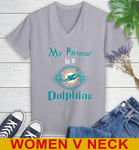 NFL Football Harry Potter My Patronus Is A Miami Dolphins Women's V-Neck T-Shirt 4