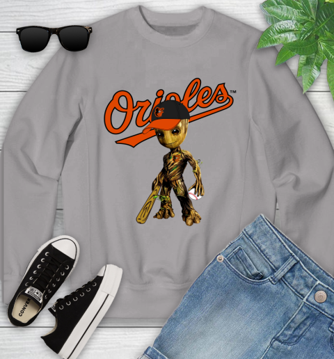 MLB Baltimore Orioles Groot Guardians Of The Galaxy Baseball Youth Sweatshirt 4