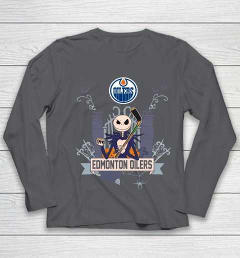 NHL Edmonton Oilers Hockey Jack Skellington Halloween Youth Long Sleeve 6