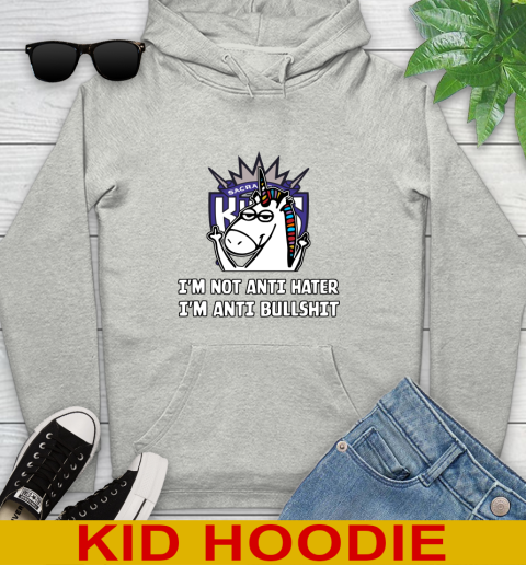 Sacramento Kings NBA Basketball Unicorn I'm Not Anti Hater I'm Anti Bullshit Youth Hoodie