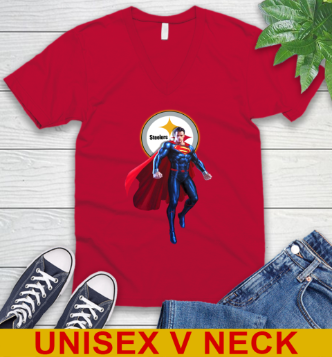 NFL Superman DC Sports Football Pittsburgh Steelers V-Neck T-Shirt 7