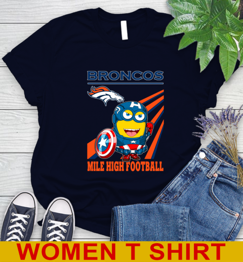 NFL Football Denver Broncos Captain America Marvel Avengers Minion Shirt Women's T-Shirt 2