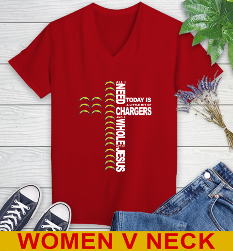 NFL All I Need Today Is A Little Bit Of Los Angeles Chargers Cross Shirt Women's V-Neck T-Shirt 10